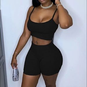 Cute two piece crop top and bike shorts sporty set